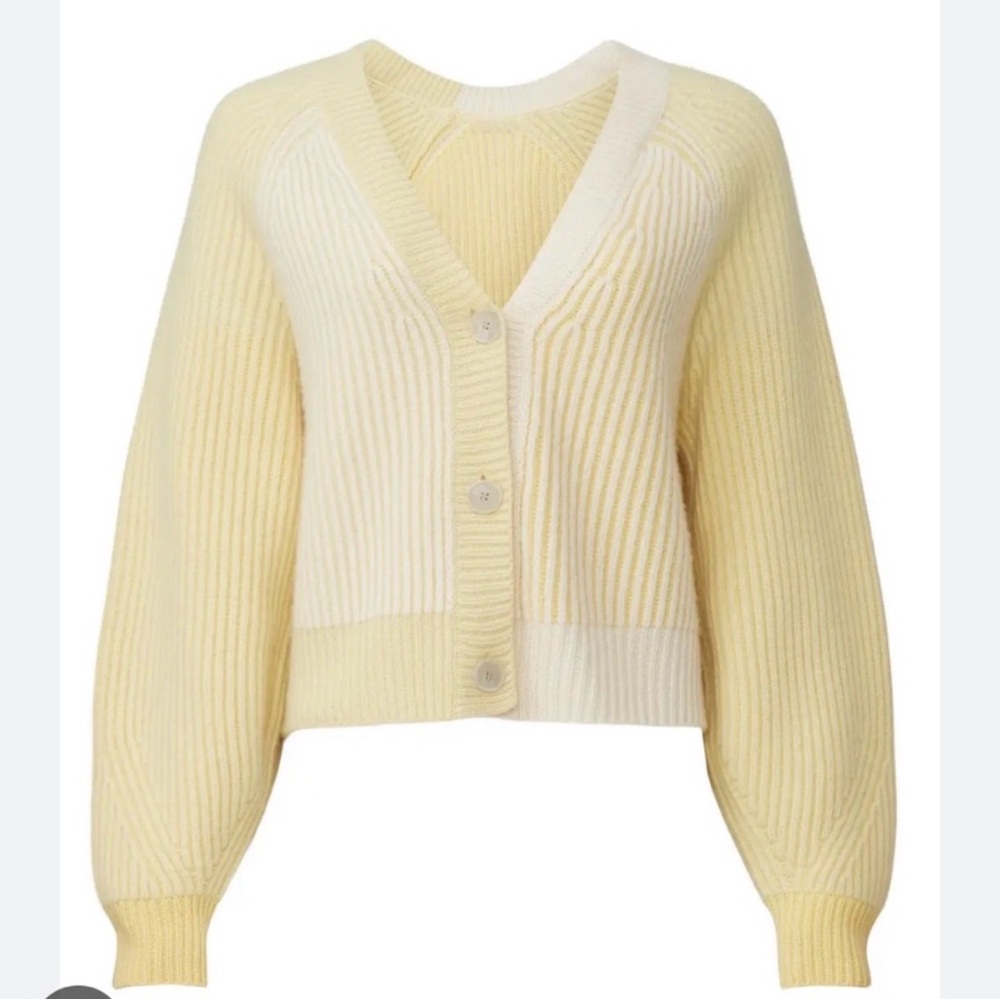 NAADAM Cream and Pale Yellow Colorblock Ribbed V‑Neck Cardigan
